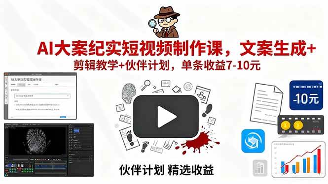 （15992期）AI大案纪实短视频制作课，文案生成+剪辑教学+伙伴计划，单条收益7-10元-千帆网赚