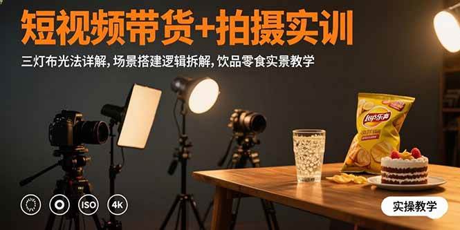 （15540期）短视频带货+拍摄实训：三灯布光法详解,场景搭建逻辑拆解,饮品零食实景教学-千帆网赚