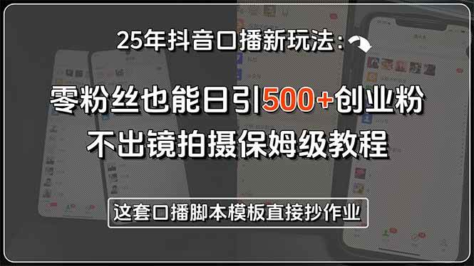 （15384期）25年抖音口播新玩法：零粉丝也能日引500+创业粉，不出镜拍摄保姆级教程…-千帆网赚