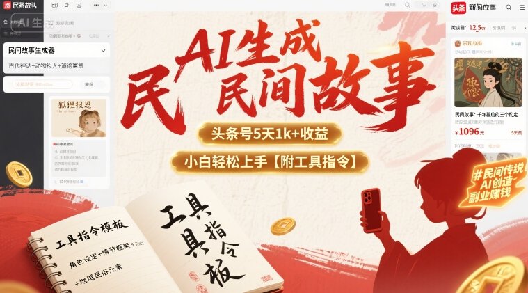 AI生成民间故事，头条号5天1k+，小白轻松上手【附工具指令】-千帆网赚