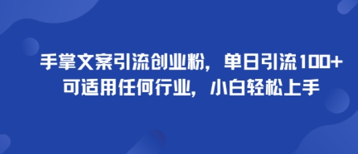 手掌文案引流创业粉，单日引流100+，可适用任何行业，小白轻松上手-千帆网赚