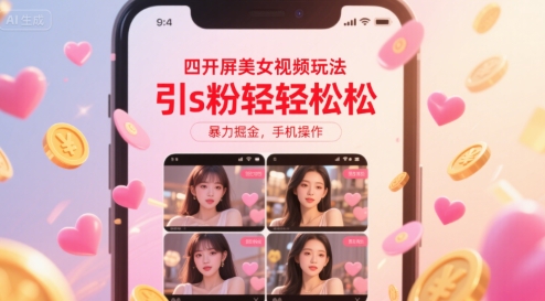 四开屏美女视频玩法，引s粉轻轻松松，暴力掘金，手机操作【揭秘】-千帆网赚