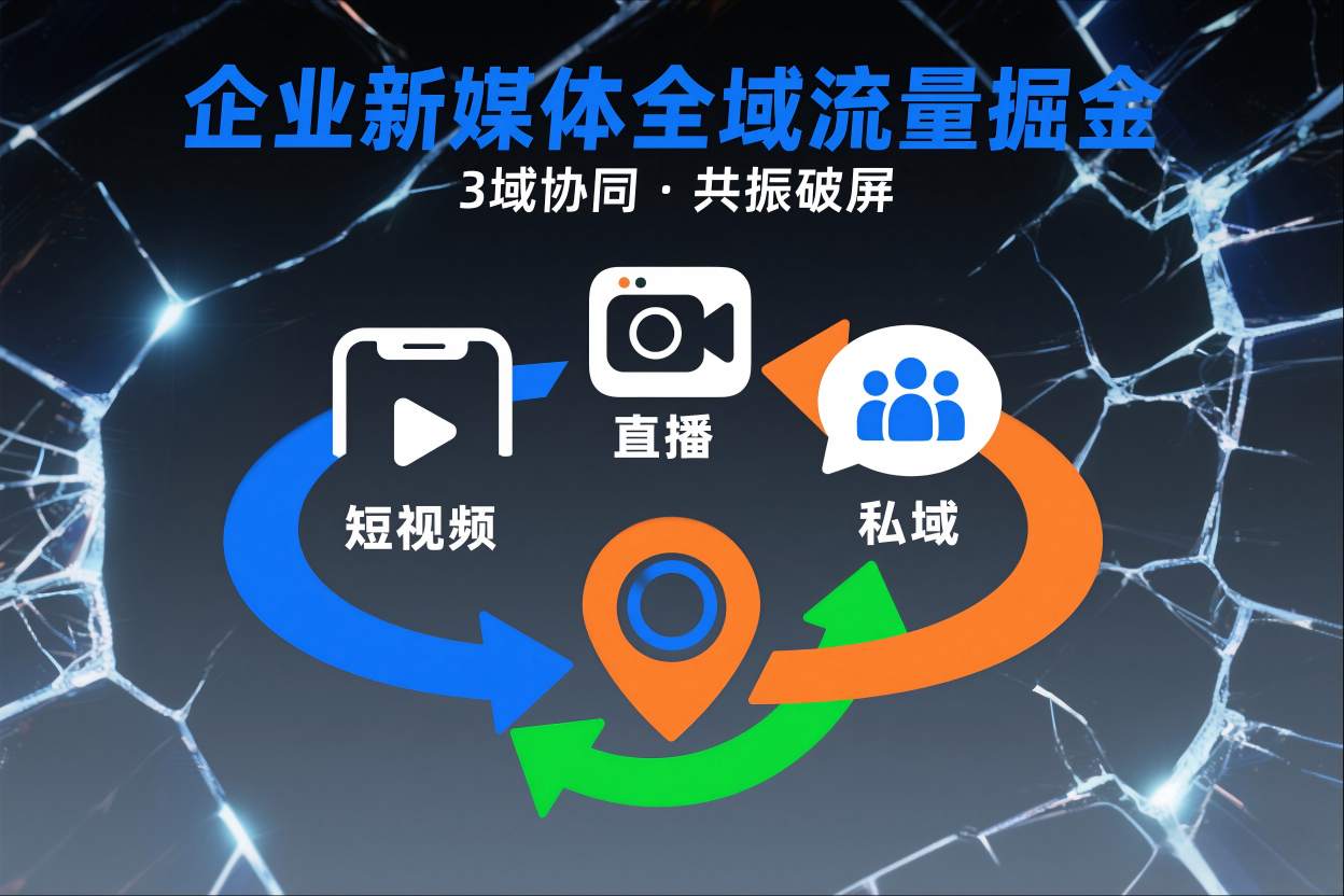 短视频全域商业模式，企业新媒体全域流量掘金，3域协同，共振破屏，短视频-直播-私域-地域-千帆网赚