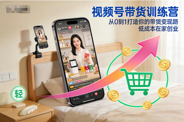 视频号带货训练营，从0到1打造你的带货变现路，低成本在家创业-千帆网赚