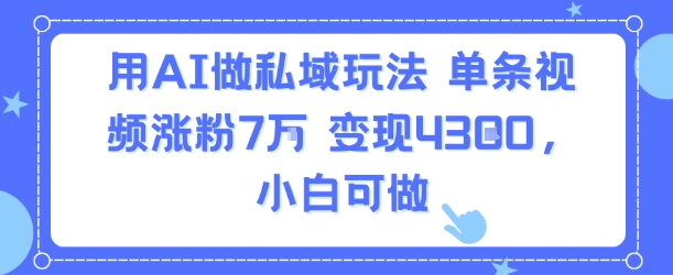 用AI做私域玩法，单条视频涨粉7W变现4.3k，小白可做-千帆网赚