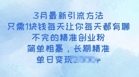 3月最新引流方法，只需1块钱每天让你每天都有聊不完的精准创业粉，简单粗暴，长期精准-千帆网赚