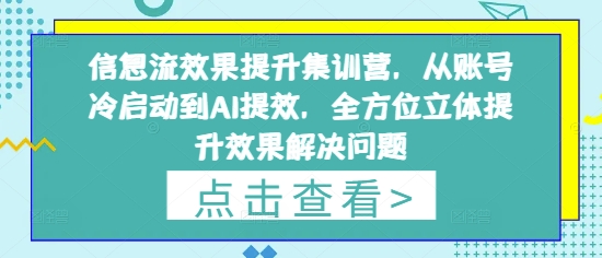 信息流效果提升集训营，从账号冷启动到AI提效，全方位立体提升效果解决问题-千帆网赚