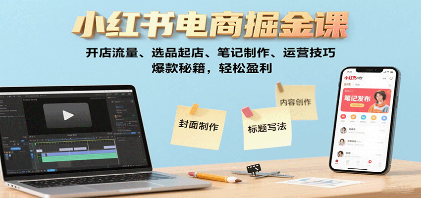 小红书电商掘金课：开店流量、选品起店、笔记制作、运营技巧，爆款秘籍，轻松盈利-千帆网赚