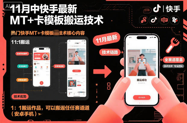 11月中快手最新MT+卡模板搬运技术，1：1搬运作品，可以搬运任何赛道（安卓手机）-千帆网赚