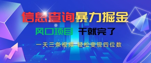 信息查询暴力掘金，一天三条视频，轻松变现四位数，风口项目干就完了【揭秘】-千帆网赚