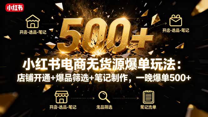（16256期）小红书电商无货源爆单玩法：店铺开通+爆品筛选+笔记制作，一晚爆单500+-千帆网赚