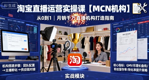 淘宝直播运营实操课【MCN机构】，从0到1做一家月销千W的直播机构-千帆网赚
