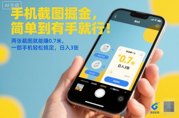 手机截图掘金，简单到有手就行！两张截图就能賺0.7米，一部手机轻松搞定，日入3张【揭秘】-千帆网赚