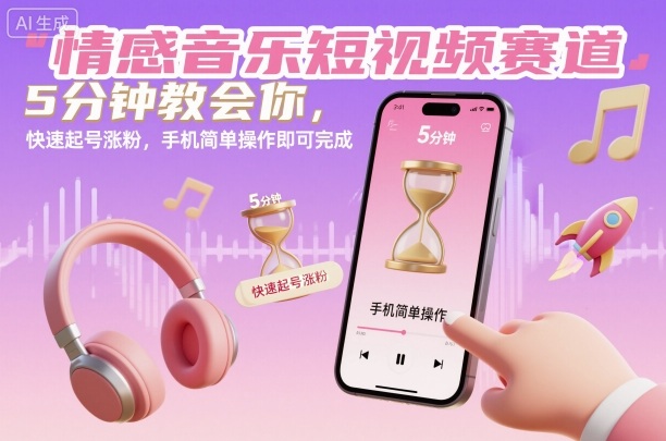 情感音乐短视频赛道，5分钟教会你，快速起号涨粉，手机简单操作即可完成-千帆网赚