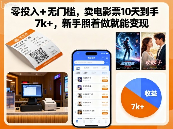 零投入+无门槛，卖电影票10天到手7k+，新手照着做就能变现【揭秘】-千帆网赚