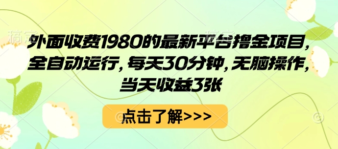外面收费1980的最新平台撸金项目，全自动运行，每天30分钟，无脑操作，当天收益3张【揭秘】-千帆网赚