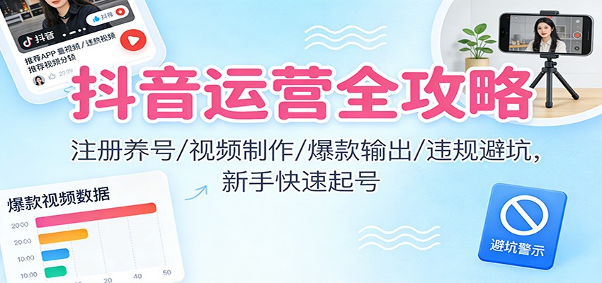抖音运营全攻略：注册养号/视频制作/爆款输出/违规避坑，新手快速起号-千帆网赚