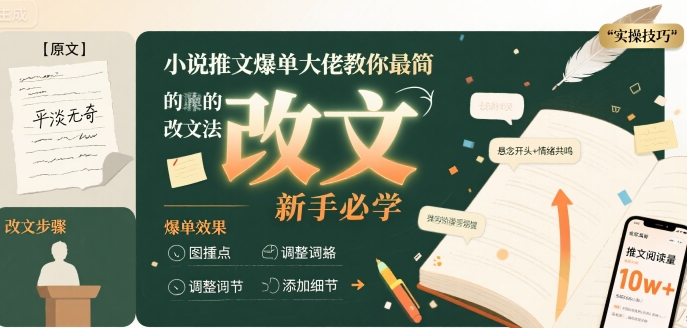 小说推文爆单大佬教你最简单的改文方法实操课，新手必学-千帆网赚