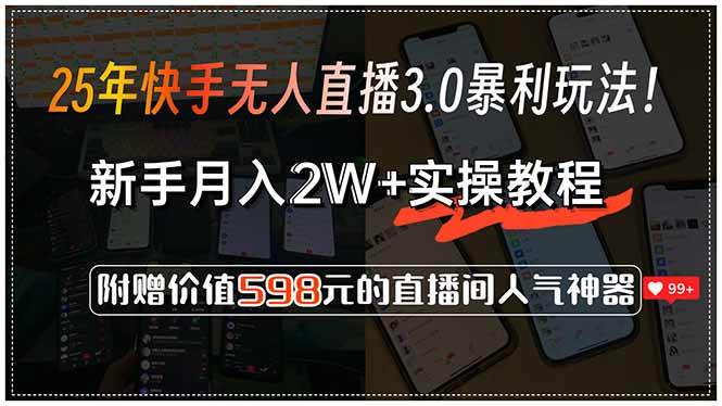（15335期）25年快手无人直播3.0暴利玩法！，新手月入2W+实操教程，附赠价值598元…-千帆网赚