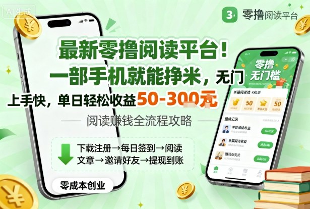 最新零撸阅读平台！一部手机就能挣米，无门槛上手快，单日轻松收益50-3张【揭秘】-千帆网赚