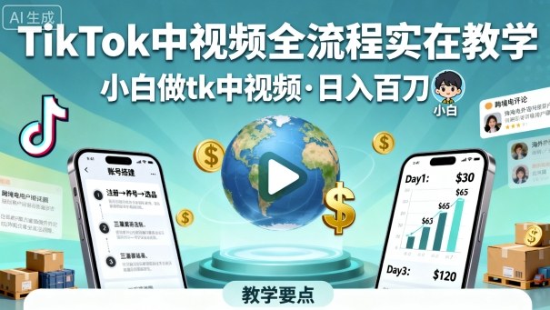TikTok中视频全流程实操教学，小白做tk中视频，日入百刀-千帆网赚