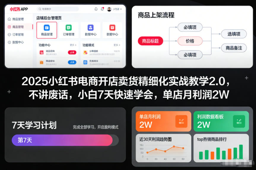 2025小红书电商开店卖货精细化实战教学2.0，不讲废话，小白7天快速学会，单店月利润2W-千帆网赚