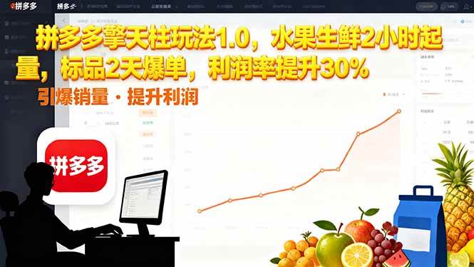 （16429期）拼多多 擎天柱玩法1.0，水果生鲜2小时起量，标品2天爆单，利润率提升30%-千帆网赚