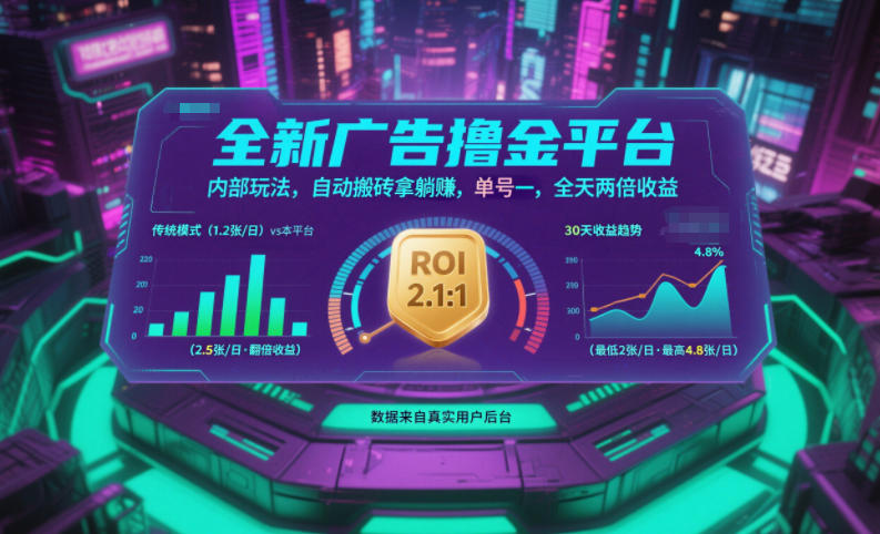 全新广告撸金平台，内部玩法，自动搬砖拿躺賺，单号一天保底2张+，全天两倍收益【揭秘】-千帆网赚