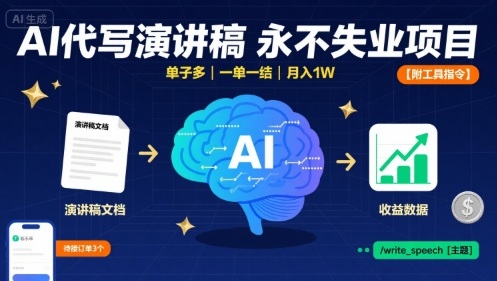 AI代写演讲稿，永不失业项目，单子多，一单一结，月入1W【附工具指令】-千帆网赚