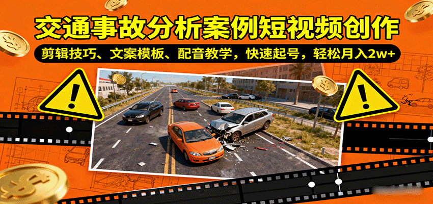 交通事故分析案例短视频创作，剪辑技巧、文案模板、配音教学，快速起号，轻松月入2w+-千帆网赚