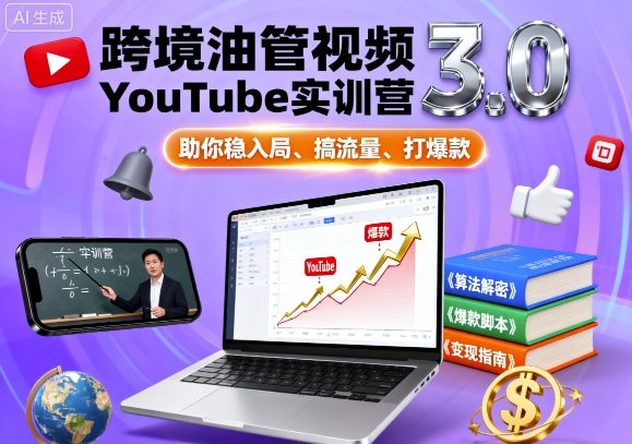跨境油管视频YouTube实训营3.0，助你稳入局、搞流量、打爆款-千帆网赚