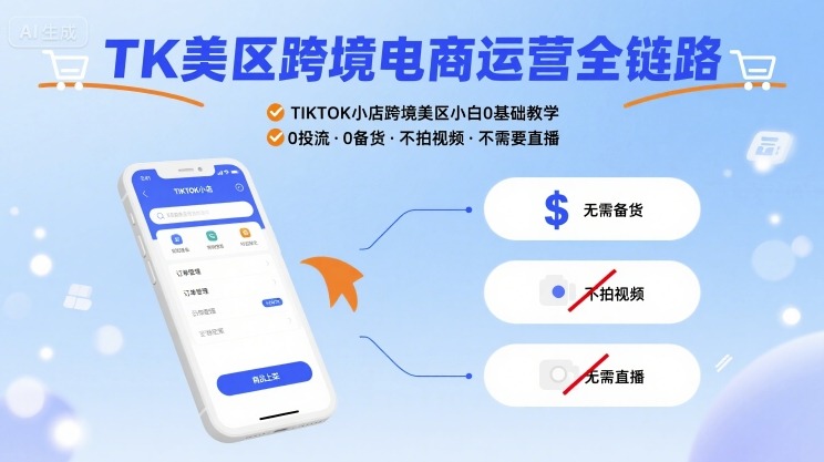 TK美区跨境电商运营全链路，TIKTOK小店跨境美区小白0基础教学，0投流0备货不拍视频不需要直播-千帆网赚