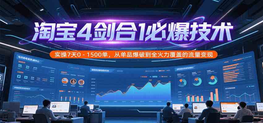 淘宝4剑合1必爆技术，实操7天0-1500单，从单品爆破到全火力覆盖的流量变现-千帆网赚