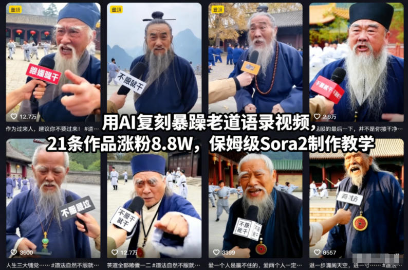 用AI复刻暴躁老道语录视频，21条作品涨粉8.8W，保姆级Sora2制作教学-千帆网赚