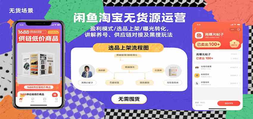 闲鱼淘宝无货源运营：盈利模式/选品上架/曝光转化，讲解养号、供应链对接及黑搜玩法-千帆网赚