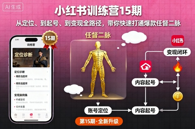 小红书训练营15期，从定位、到起号、到变现全路径，带你快速打通爆款任督二脉-千帆网赚