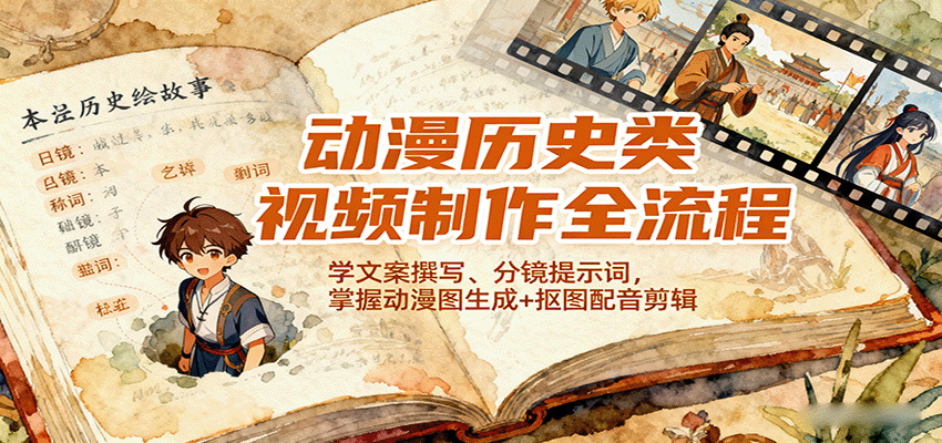 动漫历史类视频制作全流程，学文案撰写、分镜提示词，掌握动漫图生成+抠图配音剪辑-千帆网赚