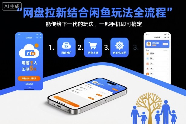 网盘拉新结合闲鱼玩法全流程，能传给下一代的玩法，一部手机即可搞定（附入口渠道以及实操教程）-千帆网赚