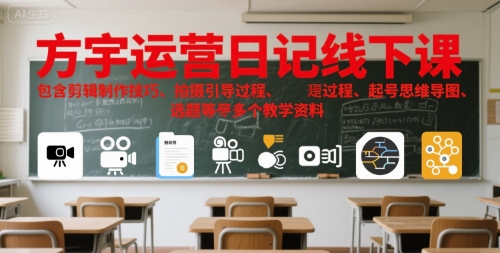方宇运营日记线下课，包含剪辑制作技巧、拍摄引导过程、起号思维导图、选题等多个教学资料-千帆网赚