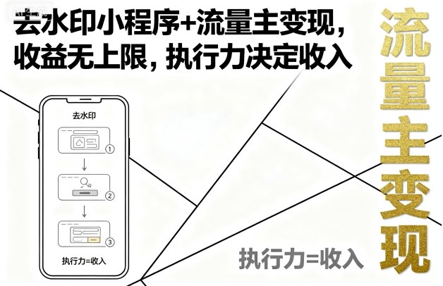 去水印小程序+流量主变现，收益无上限，执行力决定收入-千帆网赚