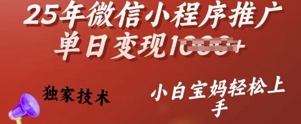 25年微信小程序推广单日变现多张，独家技术，小白宝妈轻松上手【揭秘】-千帆网赚