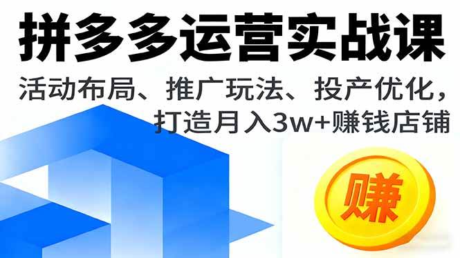 （16135期）拼多多运营实战课，活动布局、推广玩法、投产优化，打造月入3w+赚钱店铺-千帆网赚