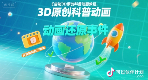 自制3D原创科普动画教程，动画还原事件，抖音最新热门赛道，可过伙伴计划-千帆网赚