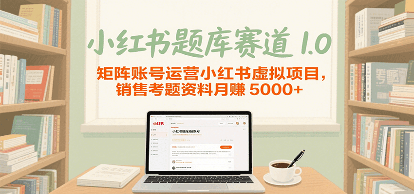 小红书题库赛道1.0，矩阵账号运营小红书虚拟项目，销售行业资格证考题资料月赚5000+-千帆网赚