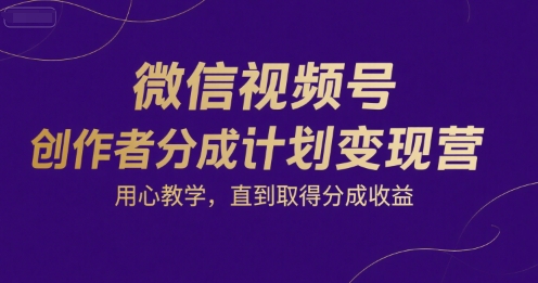 微信视频号创作者分成计划变现营，用心教学，直到取得分成收益-千帆网赚