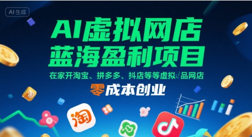 AI虚拟网店蓝海盈利项目，在家开淘宝、拼多多、抖店等虚拟品网店，零成本创业-千帆网赚