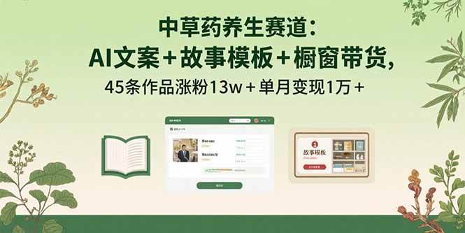 （15925期）中草药养生赛道：AI文案+故事模板+橱带货，45条作品涨粉13w+单月变现1万+-千帆网赚