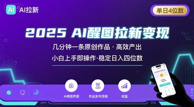 2025最强AI醒图拉新，几分钟一条原创作品，单日收入4位数，小白也能上手操作-千帆网赚