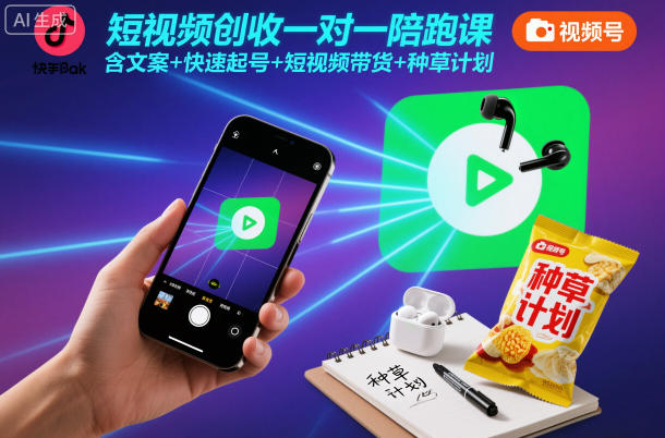 短视频创收一对一陪跑课，含文案+快速起号+短视频带货+种草计划-千帆网赚