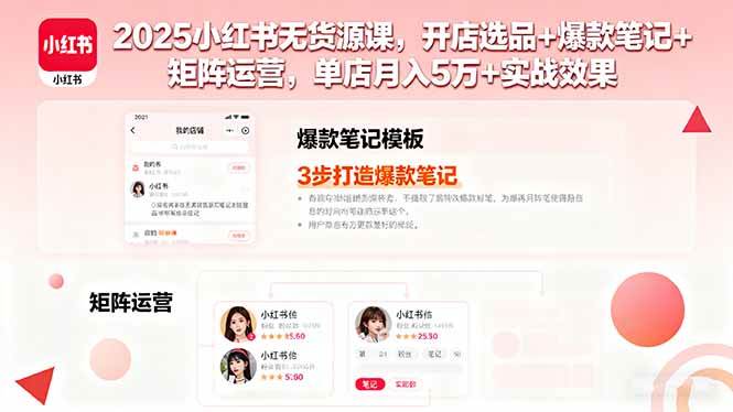 （16024期）2025小红书无货源课，开店选品+爆款笔记+矩阵运营，单店月入5万+实战效果-千帆网赚